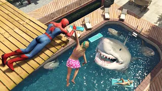 GTA 5 Water Ragdolls | Spiderman vs Big Shark ep.1