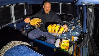 Solo Camping - Cooking Spicy Ramen Tacos In My Van