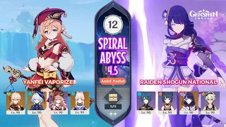 C6 Yanfei Vaporize & C0 Raiden Shogun National | Spiral Abyss 4.5 Floor 12 |  Genshin Impact