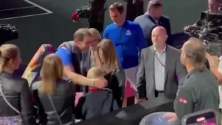 Rafa Nadal Hugs Federer 's Daughter & Son while crying on Federer Retirement