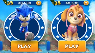 Sonic Dash vs Paw Patrol Skye Run - Movie Sonic vs All Bosses Zazz Eggman - All Characters Unlocked