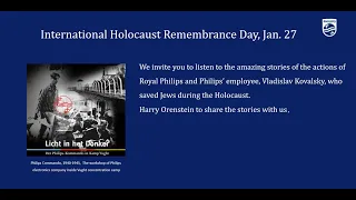 International Holocaust Remembrance Day - lecture by Harry Orenstein