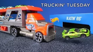 Truckin' Tuesday Hot Wheels Blastin' Rig Toy Car Hauler and Launcher!