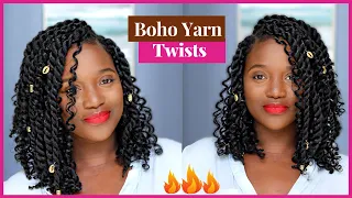 DIY YARN TWISTS on Natural Hair |Short Boho bob  |Elastic band| ItsAbeeyola