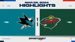 NHL Highlights | Sharks vs. Wild - March 28, 2024