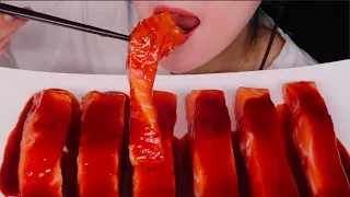 ASMR SALMON SPICY FIRE CHICKEN SAUCE EATING SOUND MUKBANG 연어회 불닭소스 리얼사운드 먹방