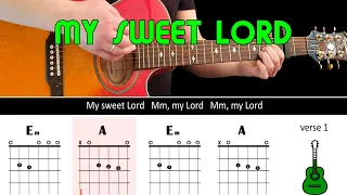 Easy play along series - MY SWEET LORD - Acoustic guitar lesson (chords & lyrics) - George Harrison