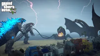 Godzilla and Mechagodzilla vs Biollante and King Ghidorah - GTA V Mods