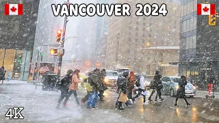 🇨🇦 【4K】❄️❄️❄️ EXTREME SNOWSTORM in Downtown Vancouver BC, Canada.  January  2024.