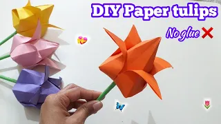 How to make paper tulip🌷/easy origami tulip /DIY tulip flower/no glue paper craft #trending #viral