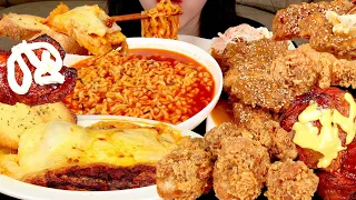 리얼Mukbang) 불닭볶음탕면, 치즈 라자냐, 돈까스, 황금올리브 치킨, 자메이카, BBQ CHICKEN, 마늘 빵 먹방