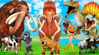 Woolly Mammoth vs Mastodon Fight Sea Monster Megalodon vs Tyrannosaurus rex Attack Cow Giant Gorilla