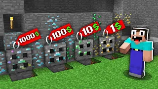 Minecraft NOOB vs PRO: WHICH RAREST ORE TRAPDOOR WILL NOOB BOUGHT FOR 1000$ VS 100$ VS 10$ VS 1$?