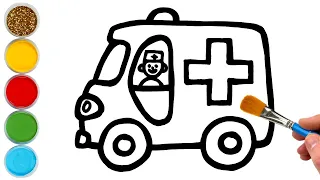 Ambulance Drawing, Painting, Coloring for Kids & Toddlers | How to Draw, Paint Basics