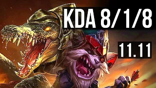 RENEKTON vs KLED (TOP) | 8/1/8, 2300+ games, 1.5M mastery, Dominating | KR Diamond | v11.11