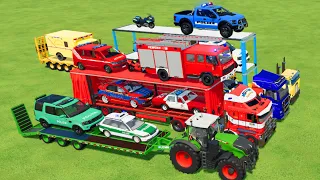 TRANSPORTING AMBULANCE, POLICE CARS, FIRE TRUCK, CARS OF COLORS! WITH TRUCKS! - FARMING SIMULATOR 22