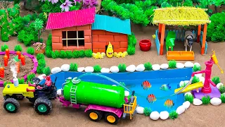 DIY tractor Farm Diorama with house for cow, pig, fish pond | how to plant a carrots field #70