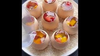 gelatin egg#homemadefood #aroundtheworld #healthyrecipes #short#fruitcocktail #gelatin#fruitinegg