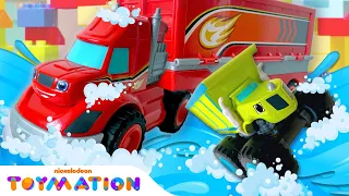 Big Rig Blaze Toy Helps BUILD A Car Wash! | Toymation