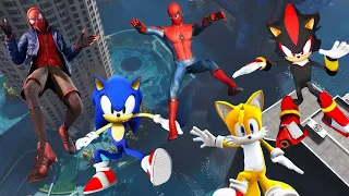 GTA5 Sonic Shadow Tails Miles Morales Spiderman - Flooded Los Santos Funny Euphoria Physics Ragdolls