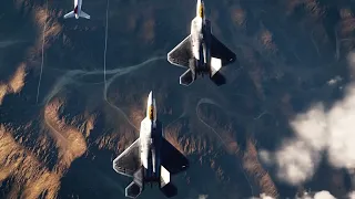 Heavyweight fight: USAF F-22 Raptors force a pair of Russian SU-57 Felons to flee.