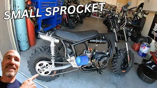 Will a mini bike swing arm kit work with a small sprocket?