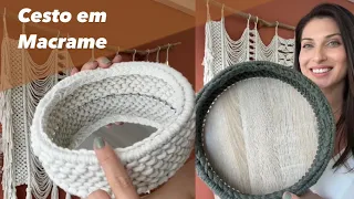 Passo a passo-Cesto em macrame com base para do de crochê