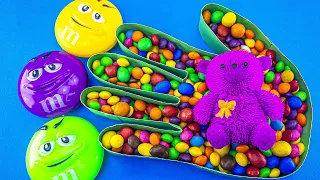 Satisfying Video l Mixing Rainbow Candy in Bath Hand with Kinetic Skittles Slime Balls Cutting ASMR