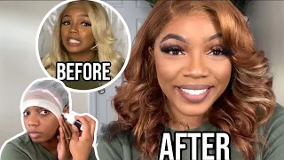 WIG TRANSFORMATION : FROM BLONDE TO HONEY BROWN | COLOR, CUT, INSTALL | Chantler Tiara