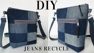 DIY JEANS LONG STRIP BAG IDEA OUT OF OLD JEANS // Cute Purse Bag From Jeans Pants Recycle