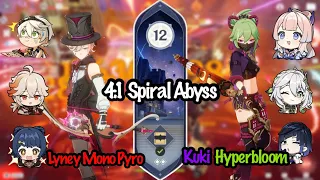C0 Lyney Mono Pyro x Kuki Shinobu Hyperbloom | Genshin Impact 4.1 NEW Spiral Abyss Floor 12- 9 Stars