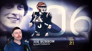 Rugby Player Reacts to JOE BURROW (QB, Bengals) #6 The Top 100 NFL Players of 2023