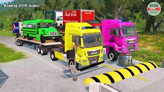 Double Flatbed Trailer Truck vs speed bumps|Busses vs speed bumps|Beamng Drive|834