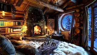 Fireplace Burning Sounds for Relax Sleep💤丨Cozy Winter House at Night Ambience丨Winter Relaxing Snow