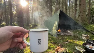 Bushcraft trip. - With old Norwegian military canvas tent and the bushcraft dog Esther.