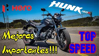 Hero hunk 160r  Mejoras y Top Speed