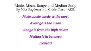 Mode, Mean, Range and Median Song