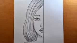 Desenho fácil de uma linda garota - Desenho do rosto de uma menina com lápis passo a passo