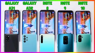 Redmi Note 10 vs Galaxy A31 vs Galaxy A32 vs Note 8 vs Note 9 🔥😱FORTNITE & COD ¿Cuál es más rápido?🔥