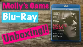 Molly’s Game Blu-Ray Unboxing!!  Jessica Chastain Idris Elba Kevin Costner