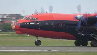 CAVOK Airlines ANTONOV 12 UR-CKM at Ostend Airport , powerful braking