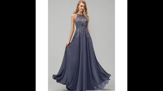 A-Line Scoop Floor-Length Chiffon Prom Dresses With Sequins