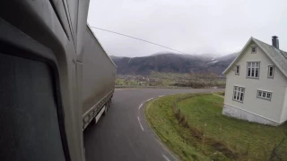 Got stuck with empty truck on a icy uphill road in Vik i Sogn, Norway.