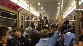 Mad TSV 1860 Munchen fans chanting on a train