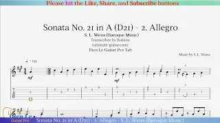 Sonata No. 21 in A (D21) - 2. Allegro - S.L.Weiss (Baroque Music) Arr for Classical Guitar with TABs