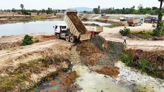 New Project Backfill Process Use Bulldozer KOMATSU D60P Wheel Loader DOOSAN SD300N and 15ton Truck