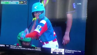 Little League World Series- Chicken little kid goes down swinging