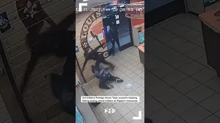 Surveillance footage shows Texas suspects falling during armed robbery at Popeye’s restaurant
