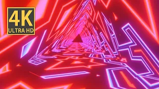 Abstract Background Video 4k VJ LOOP NEON Triangle Tunnel Hypnotic Retro Blue Red 10 h Screensaver