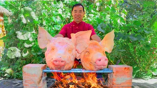WORLD BEST Crispy Pig Head Recipe! Deep-Fried until Crispy and then Stewed! | Uncle Rural Gourmet